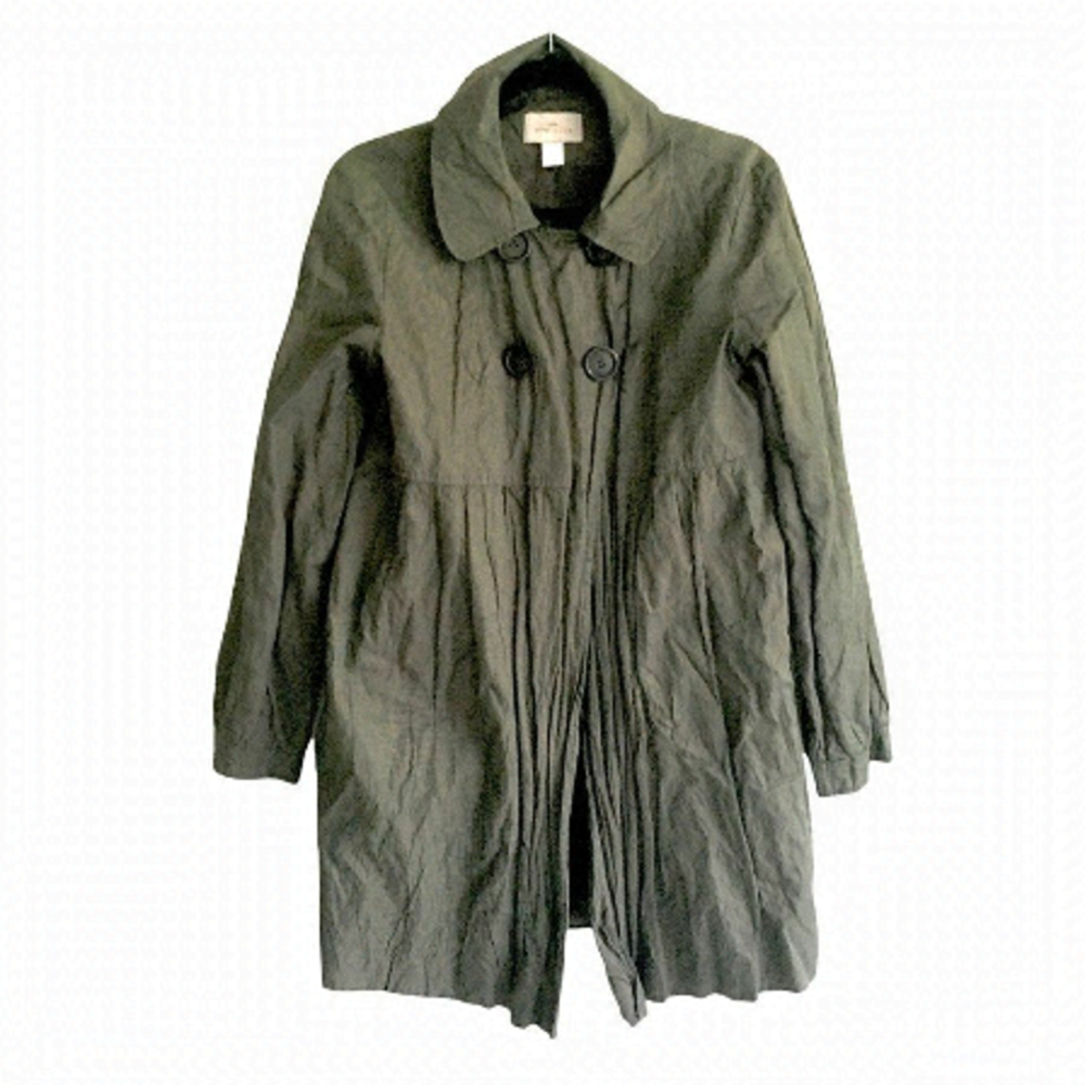 CYRILLUS PARIS Lagenlook Lightweight Double Breasted Crinkled Coat Green 12